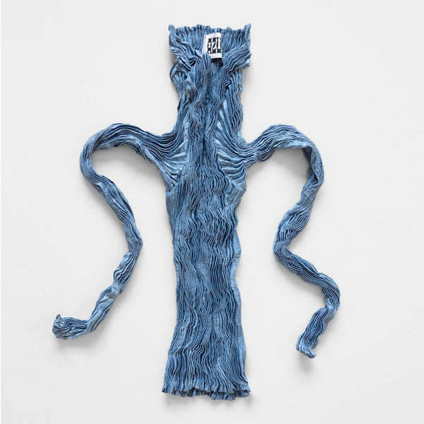 Hand Pleated Silk Long Sleeve Top in Light Indigo