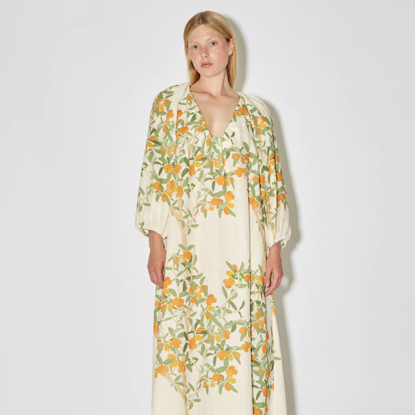 Georgette Dress in Linen Kumquat Ivory