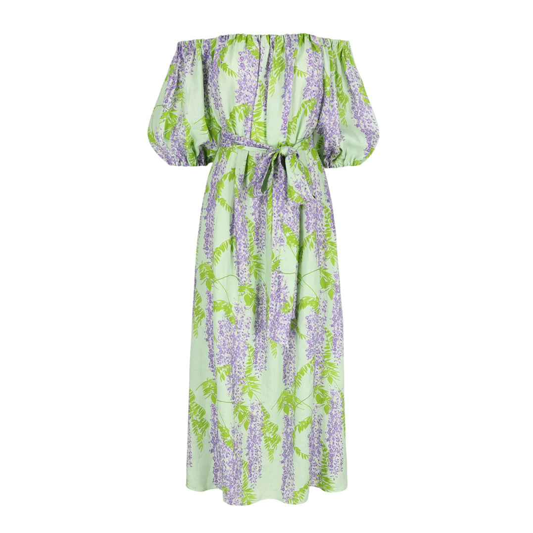 BERNADETTE Zaza Dress in Linen Wisteria Purple on Mint Misia BERNADETTE Zaza Dress in Linen Wisteria Purple on Mint Misia