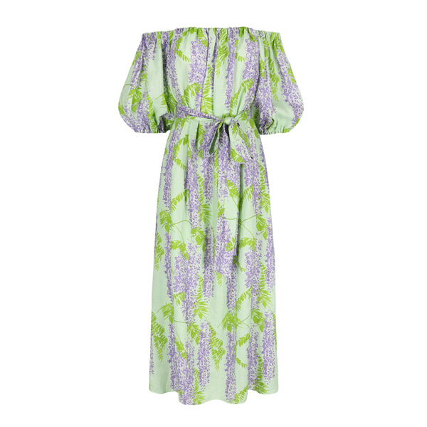 Zaza Dress in Linen Wisteria Purple on Mint