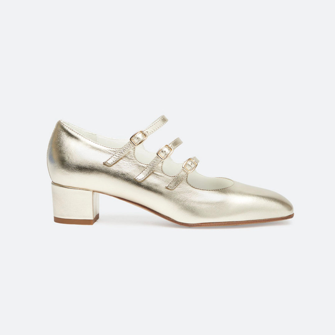 Kina Babies in Platinum Laminated Leather with Cream Leather Lining