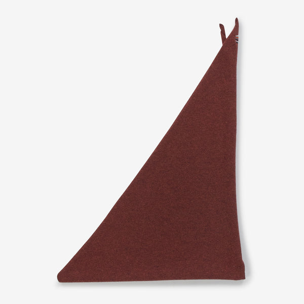 Maroon triangle-shaped towel with straps on a white background
