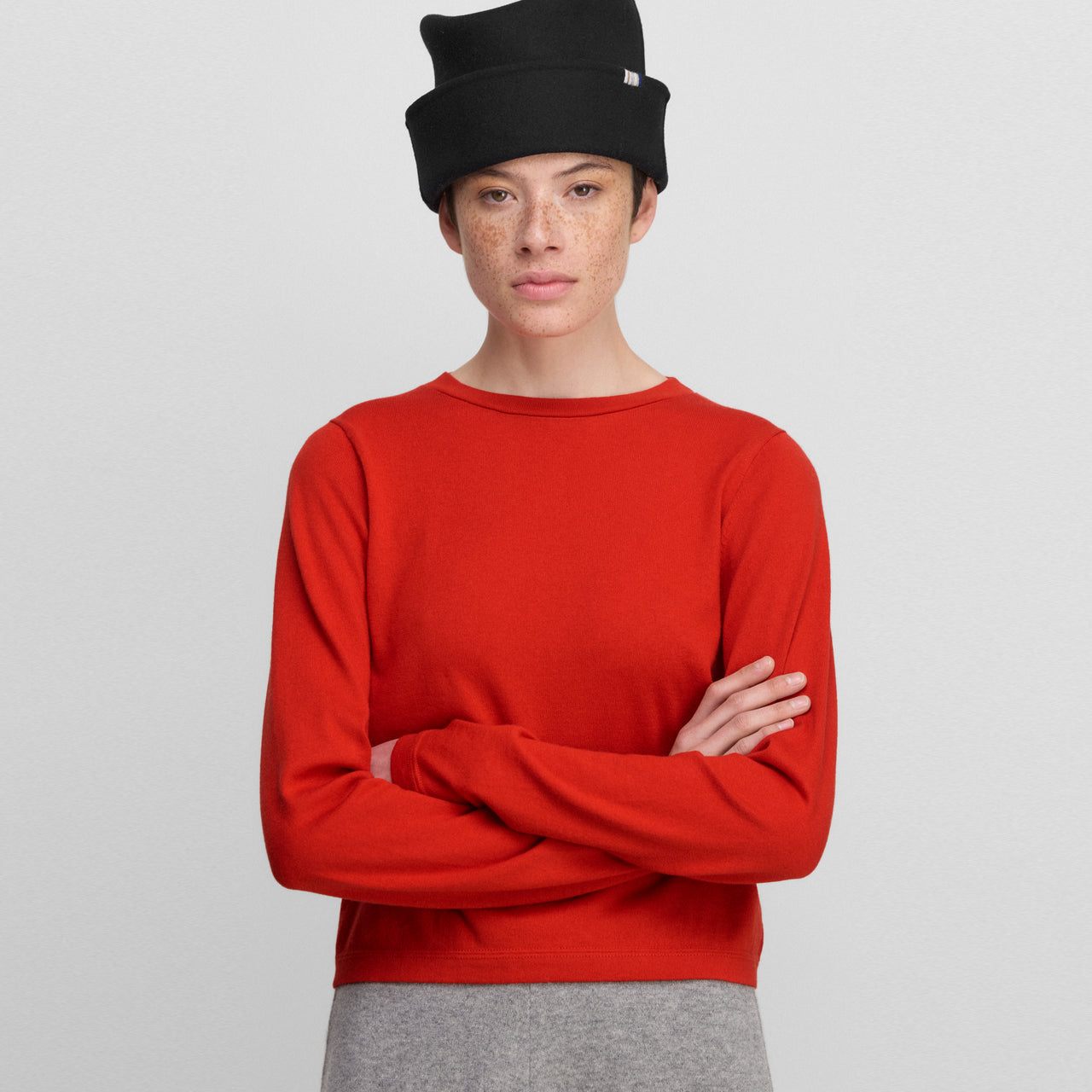 Lisa Cotton-Cashmere Top in Tomato
