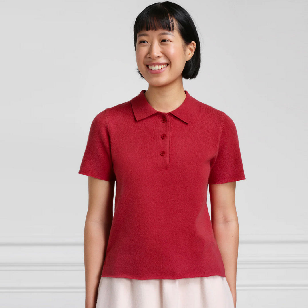Salamander Cashmere Polo Top in Berry