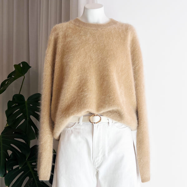 Brushed Wool Cropped Sweater - Navy