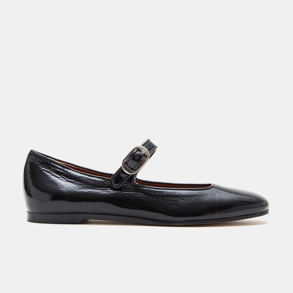 Mary Jane Flats in Patent Black Leather