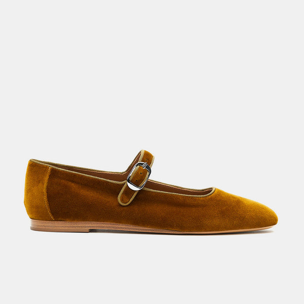 Mary Jane Flats in Velvet Tobacco