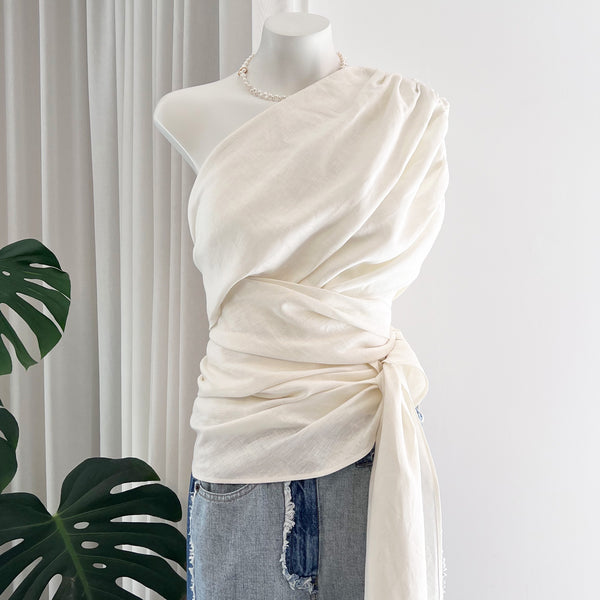 Wrap Linen Top in Off White