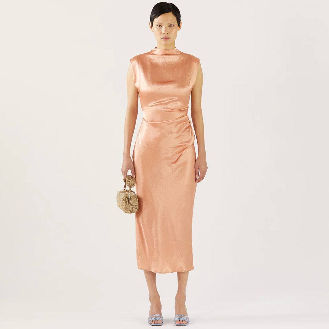 acetate satin dress New Fashion Acetate Satin Midi Dress Vince Women's Slip Dress (T360001)