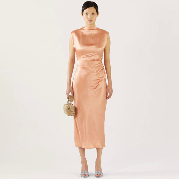 Delilah Dress in Acetate Satin Pink
