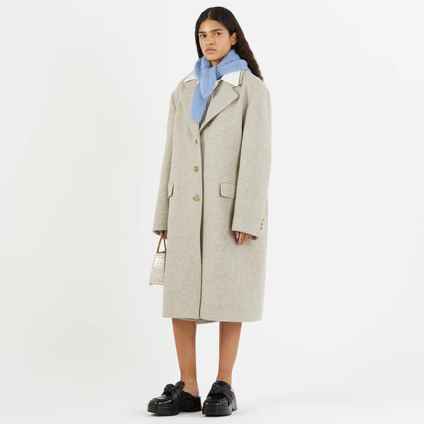 Kara Coat in Wool Blend Herringbone Beige