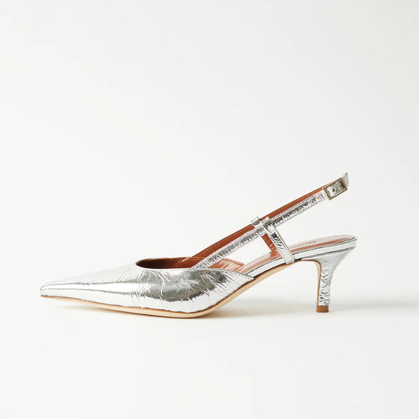 Lou Kitten Heels in Leather Silver