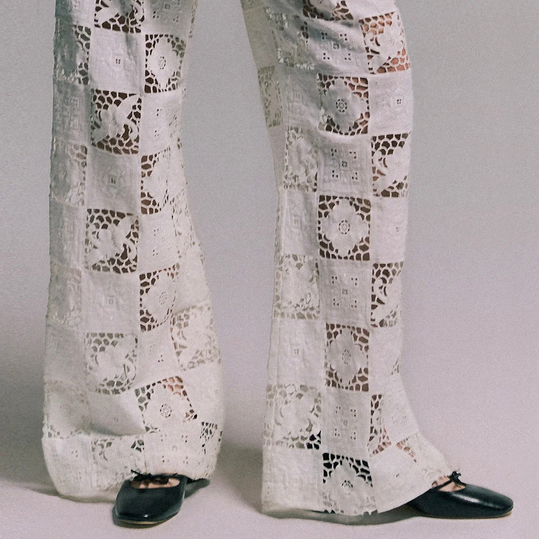 Melia Embroidery Pants in White