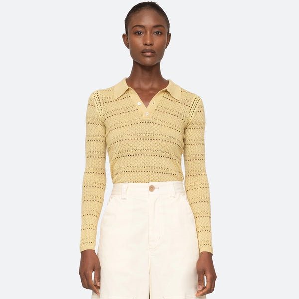 Syble Pointelle Collared Sweater in Yellow