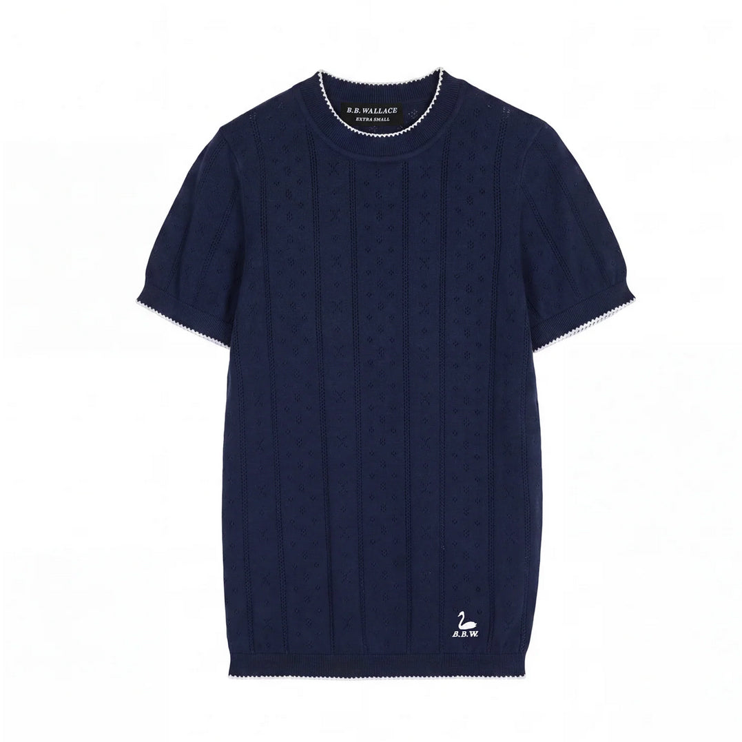 Indiana Pointelle Top in Navy