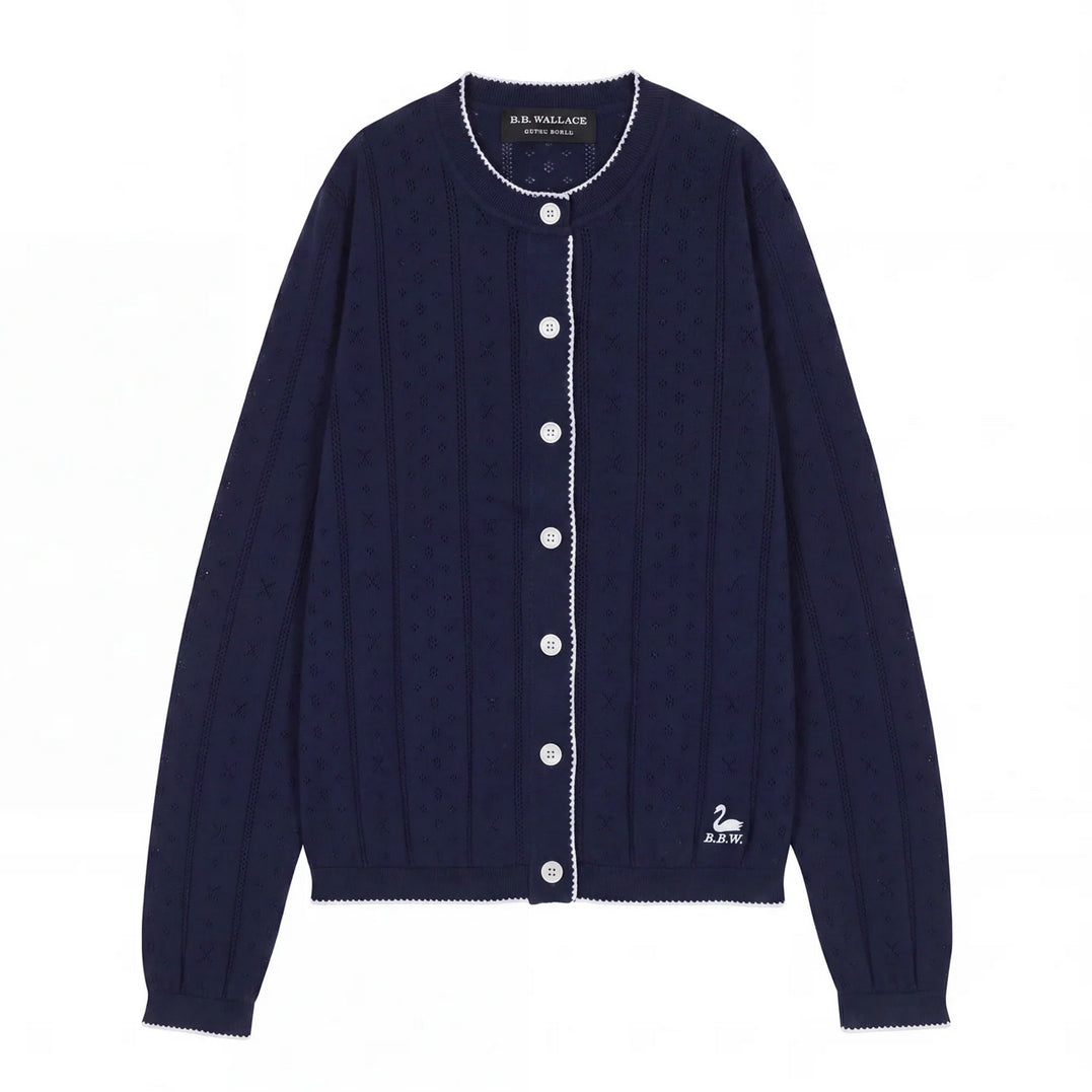 Prince Pointelle Cardigan in Navy