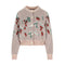 Amelia Cardigan in Red Berries Intarsia on Pink