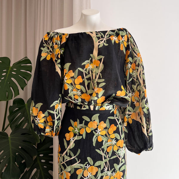 Raquel Top in Linen Kumquat Black
