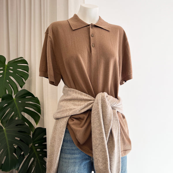 Avenue Cotton-Cashmere Polo Top in Chai
