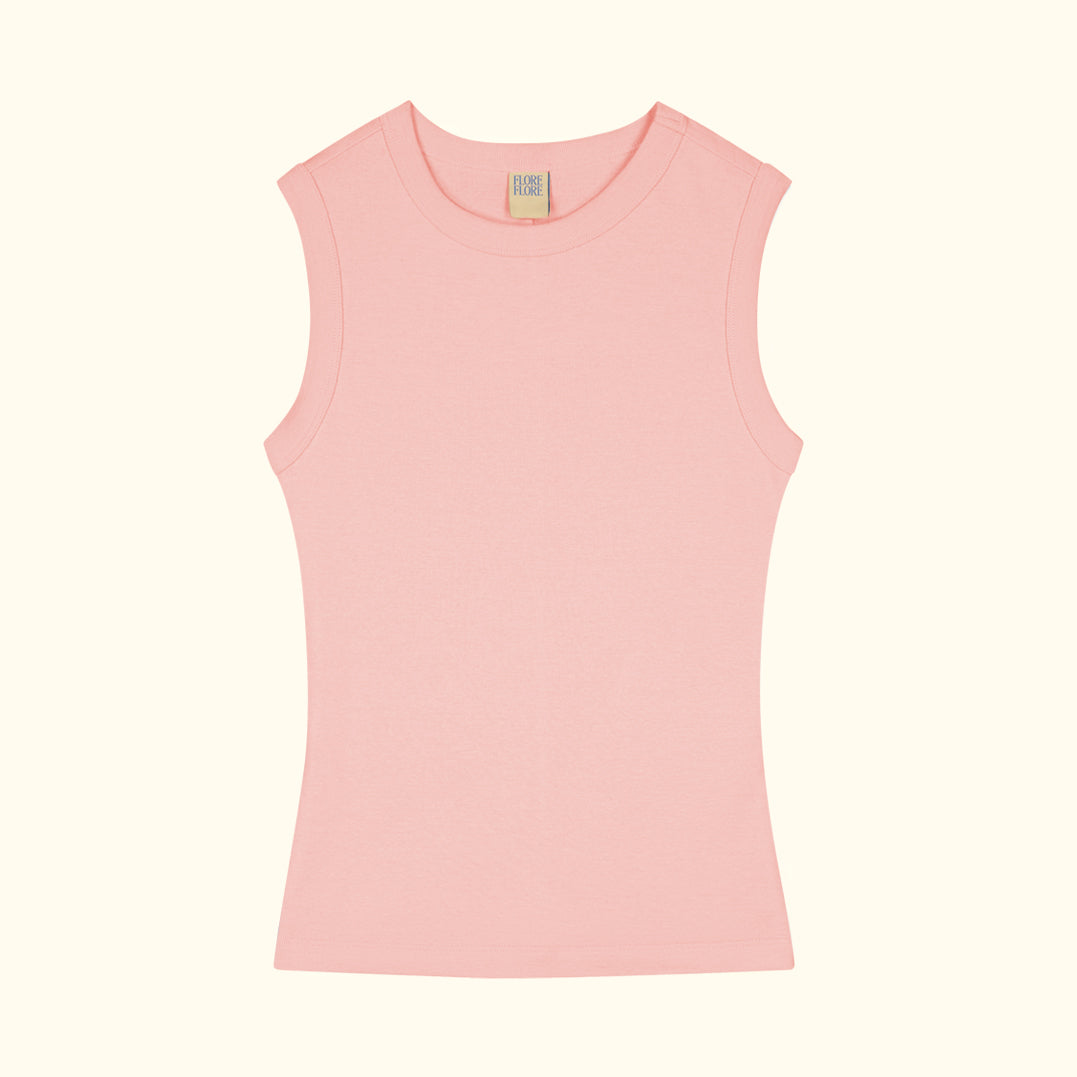 Pink sleeveless top on a white background