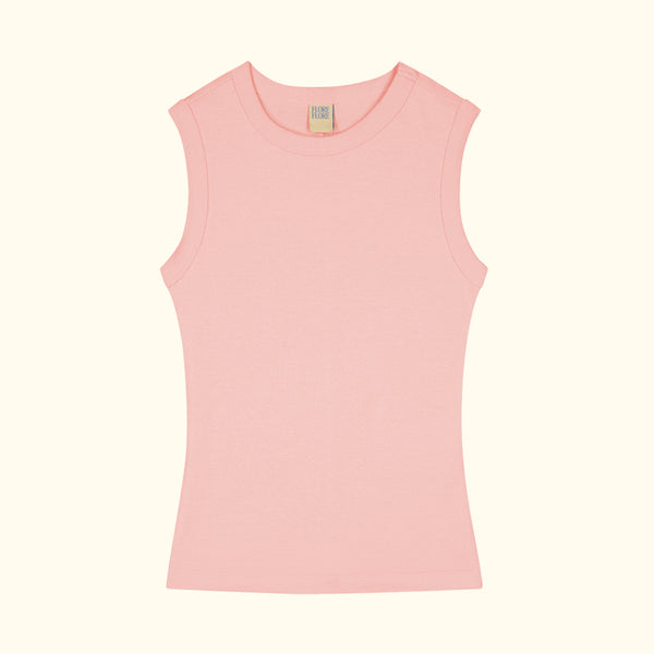 Pink sleeveless top on a white background