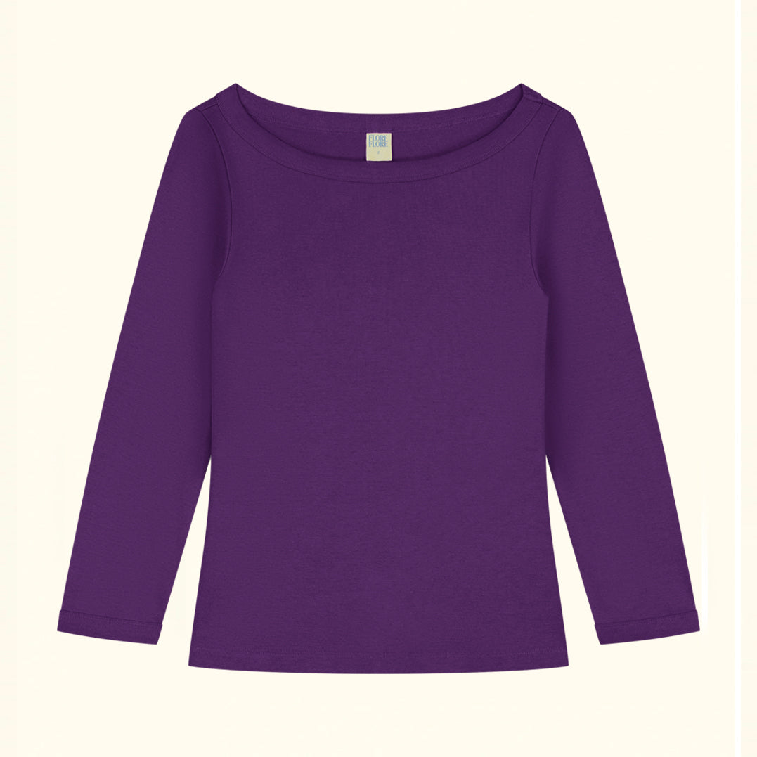 Purple 3/4-sleeve shirt on a white background