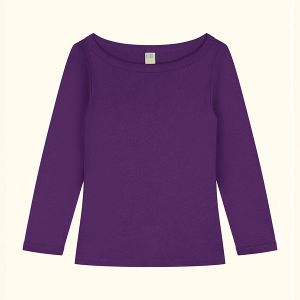 Purple 3/4-sleeve shirt on a white background
