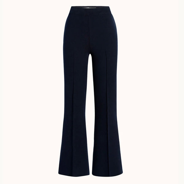 Navy flared pants on a white background