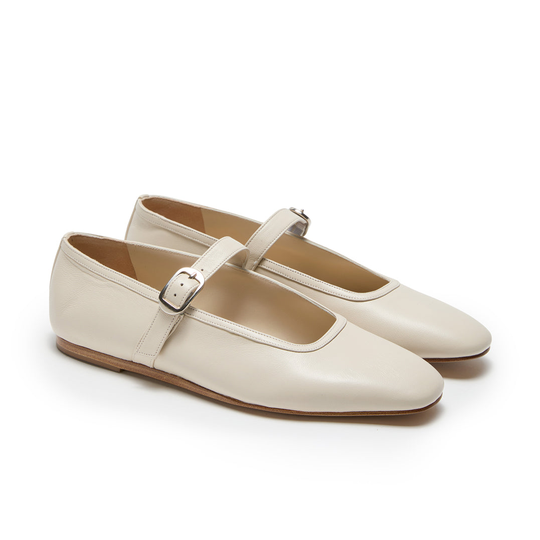 Ballet Mary Jane Flats in Ecru