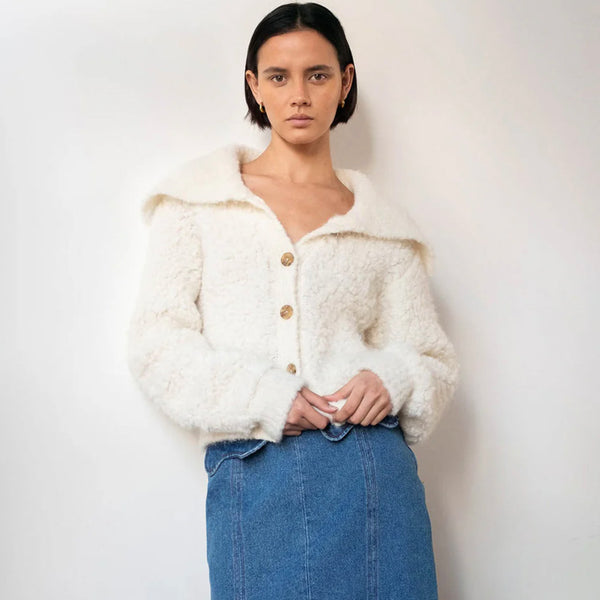 Ashley Cardigan in Bouclé Alpaca Ivory