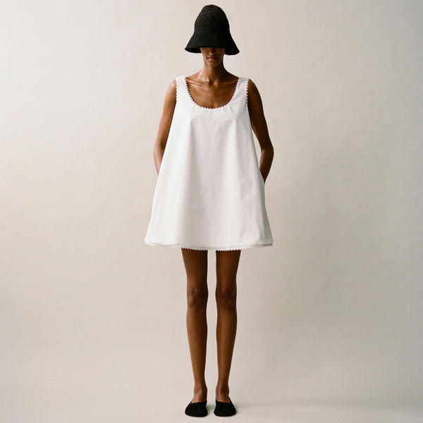 A-line Poplin Mini Dress in Optic White