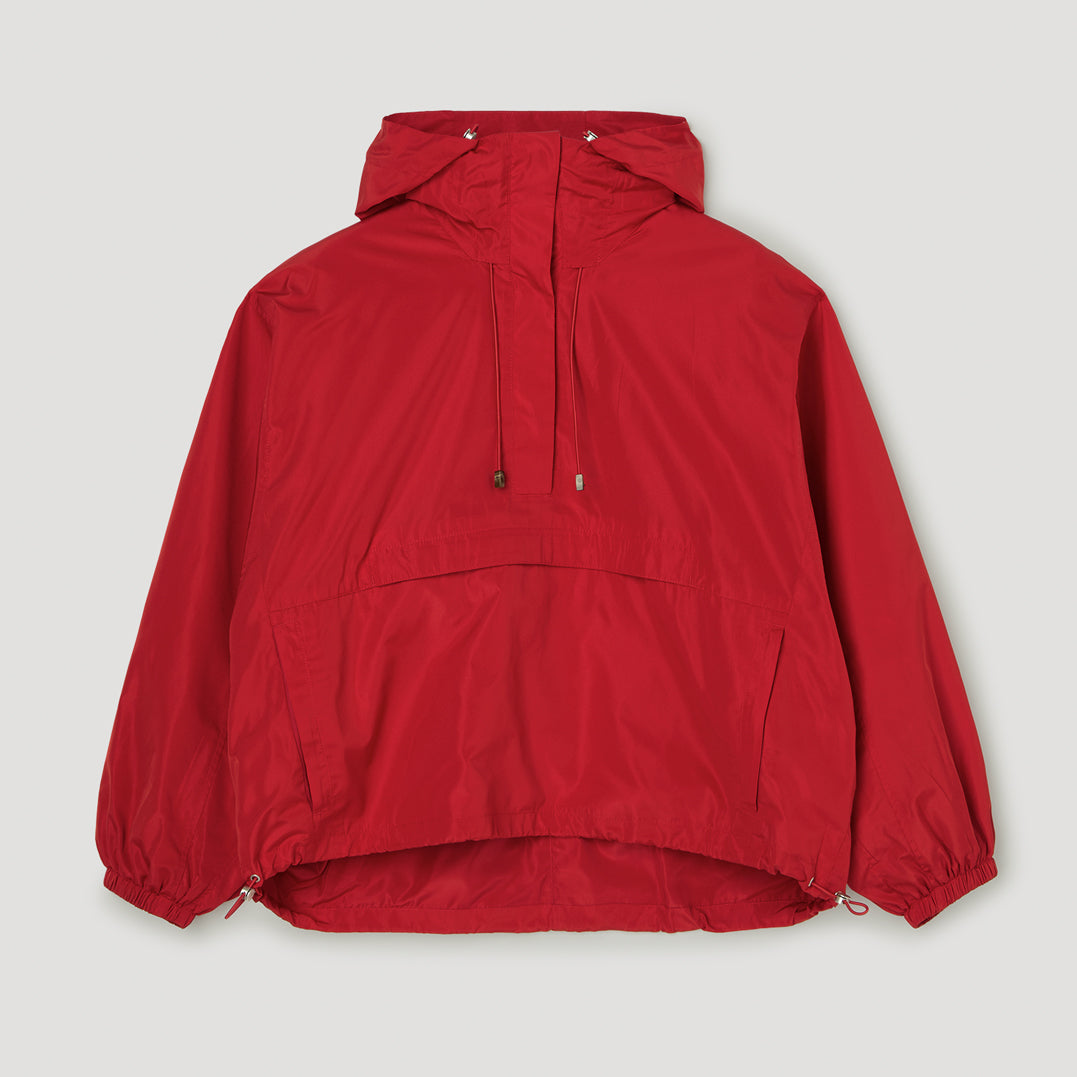 Volume Anorak Jacket in Silk Blend Red