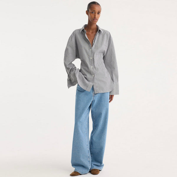 Crushed Checked Shaped Shirt in Mini Grey Check