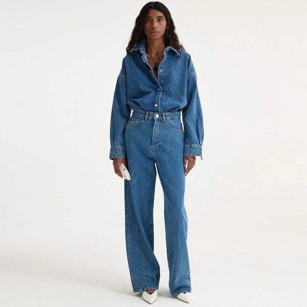 Baggy Fit Denim in Mid Denim Blue