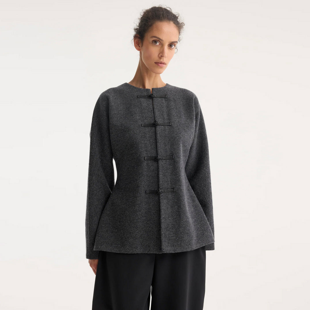 Mandarin Waisted Cardigan in Mid Grey Melange