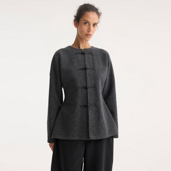 Mandarin Waisted Cardigan in Mid Grey Melange