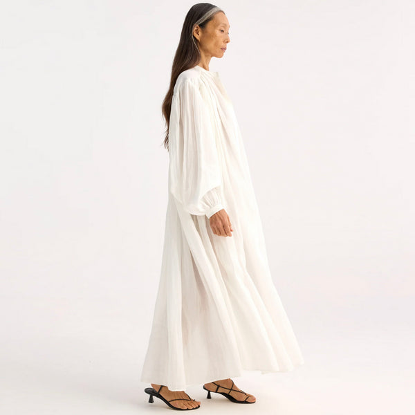 Pleated Ramie Dress in Optic White