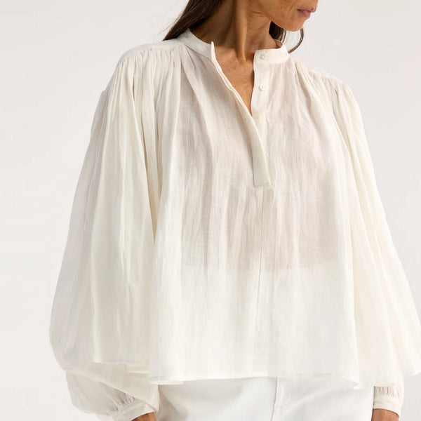 Pleated Ramie Top in Optic White