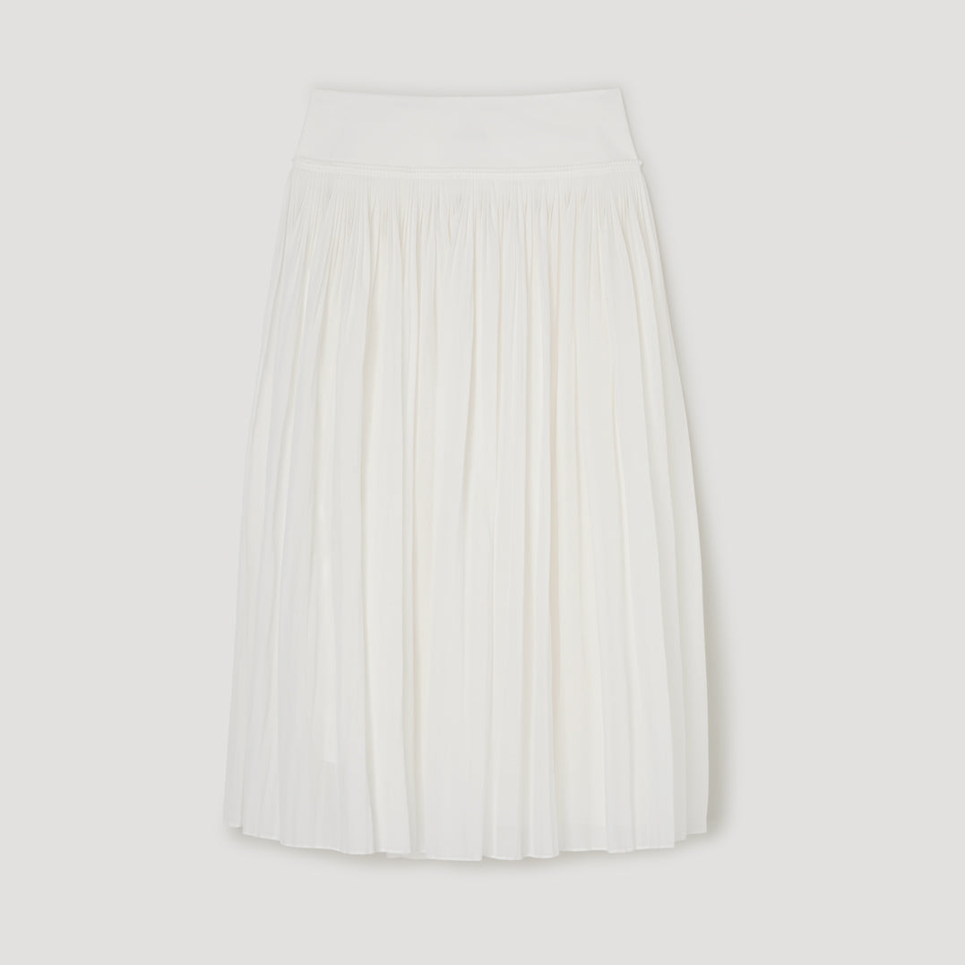 Pleated Cotton Muslin Skirt in Optic White