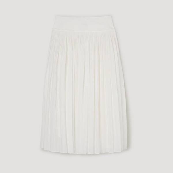 Pleated Cotton Muslin Skirt in Optic White