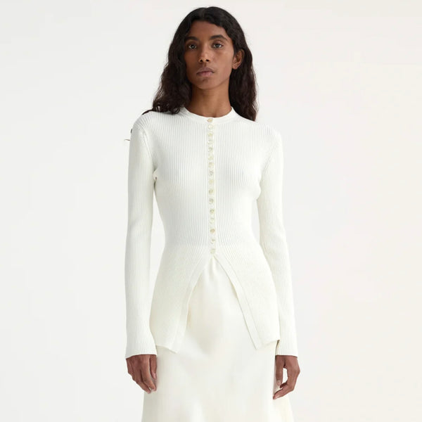 Elongated Rib Cardigan in Off White
