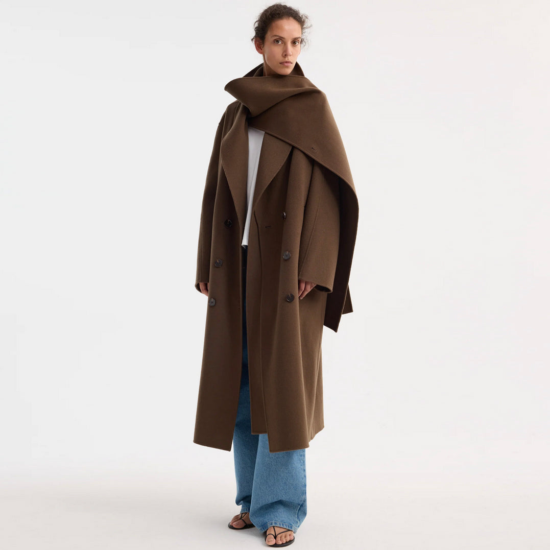 Signature Double-Faced Scarf Coat in Taupe