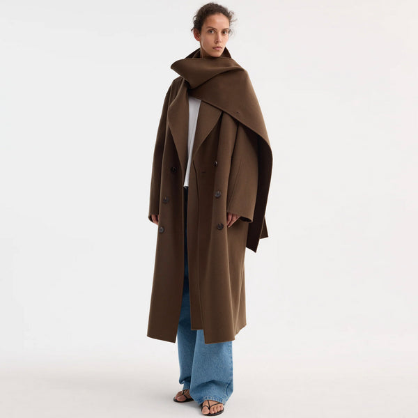 Signature Double-Faced Scarf Coat in Taupe