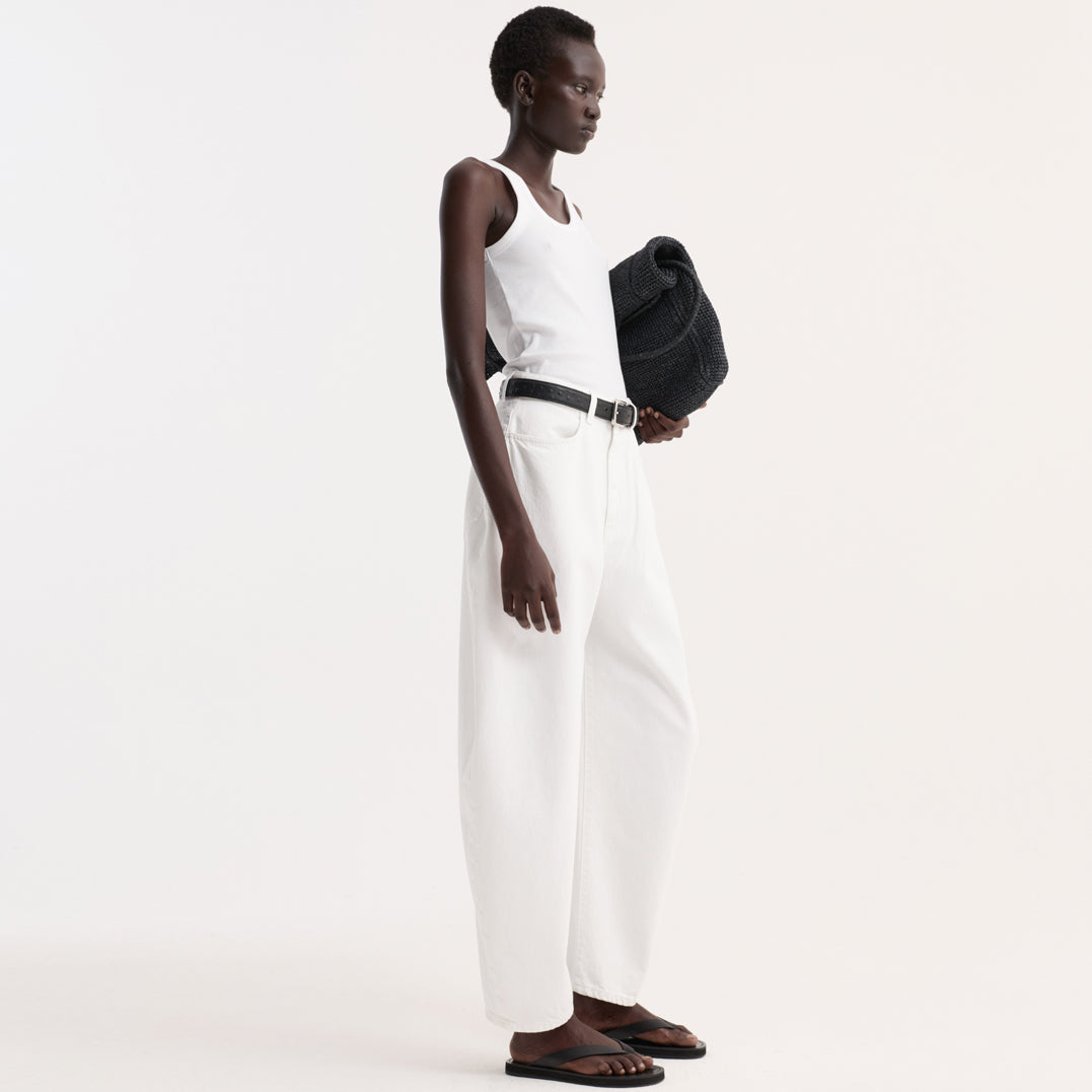 High-waist Sculptural Denim Trousers in Optic White