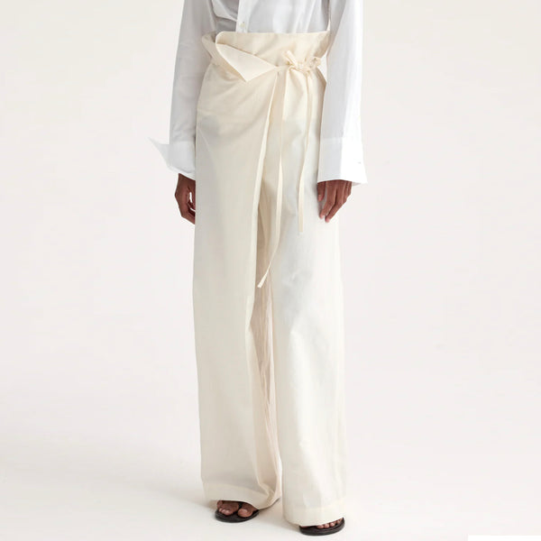 Sculptural Cotton Blend Trousers in Cream