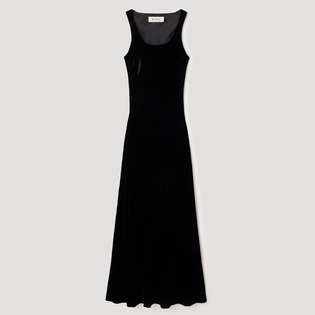 Scoop-neck Velvet Dress in Black