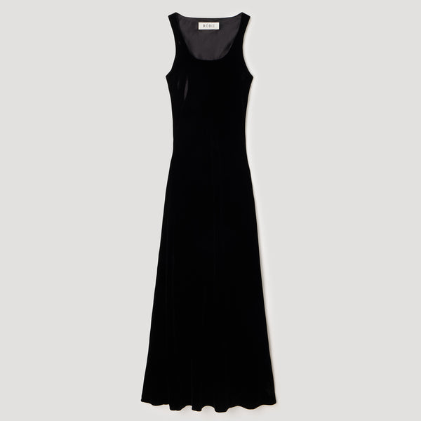 Scoop-neck Velvet Dress in Black