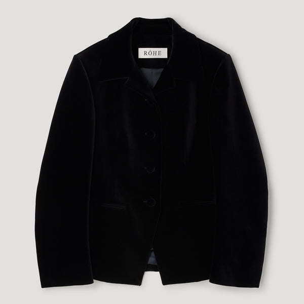 Classic Fitted Velvet Blazer in Black