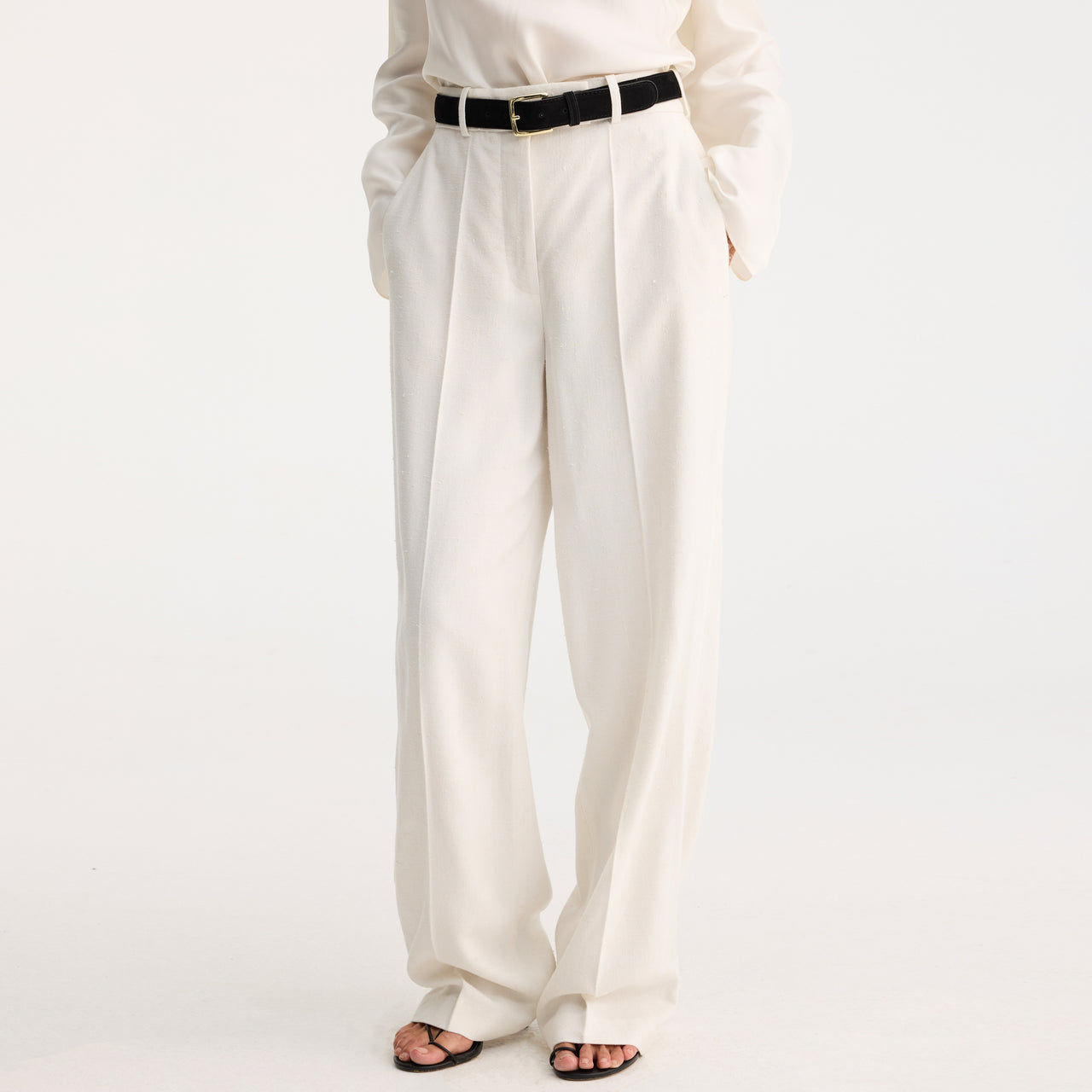 Textured Wide Leg Trousers in Winter White Misia Textured Wide Leg Trousers in Winter White Misia