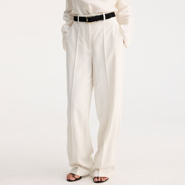 Textured Wide Leg Trousers in Winter White